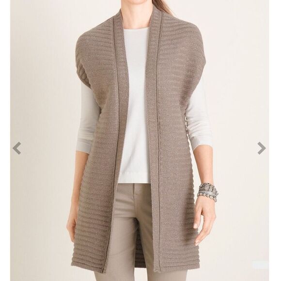 Chico’s cotton blend Shimmer Rib-Detail Sweater Vest open front size 3 or XL - Picture 4 of 9